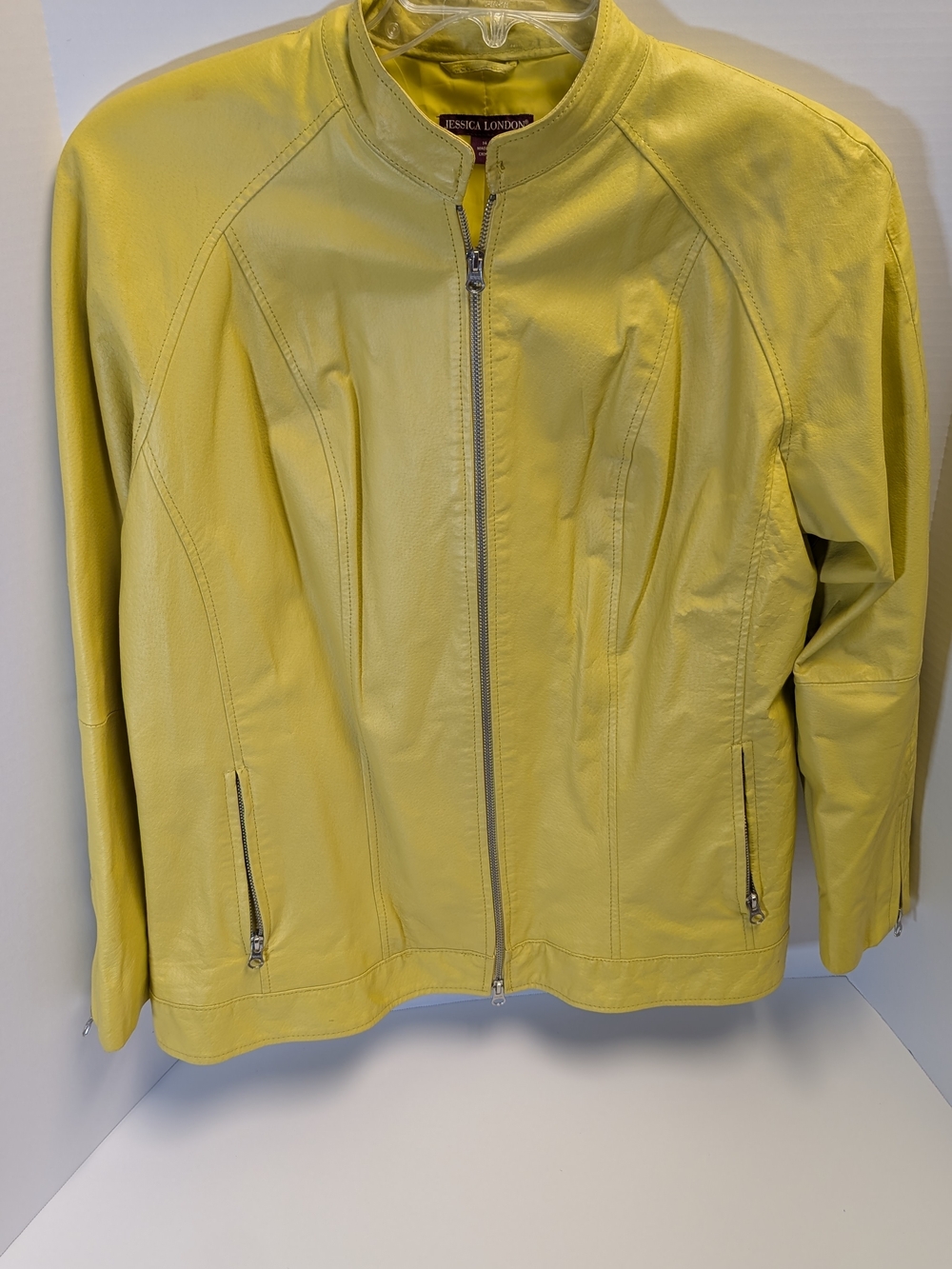 Jessica London Lemon Yellow Leather Zip-Front Jacket